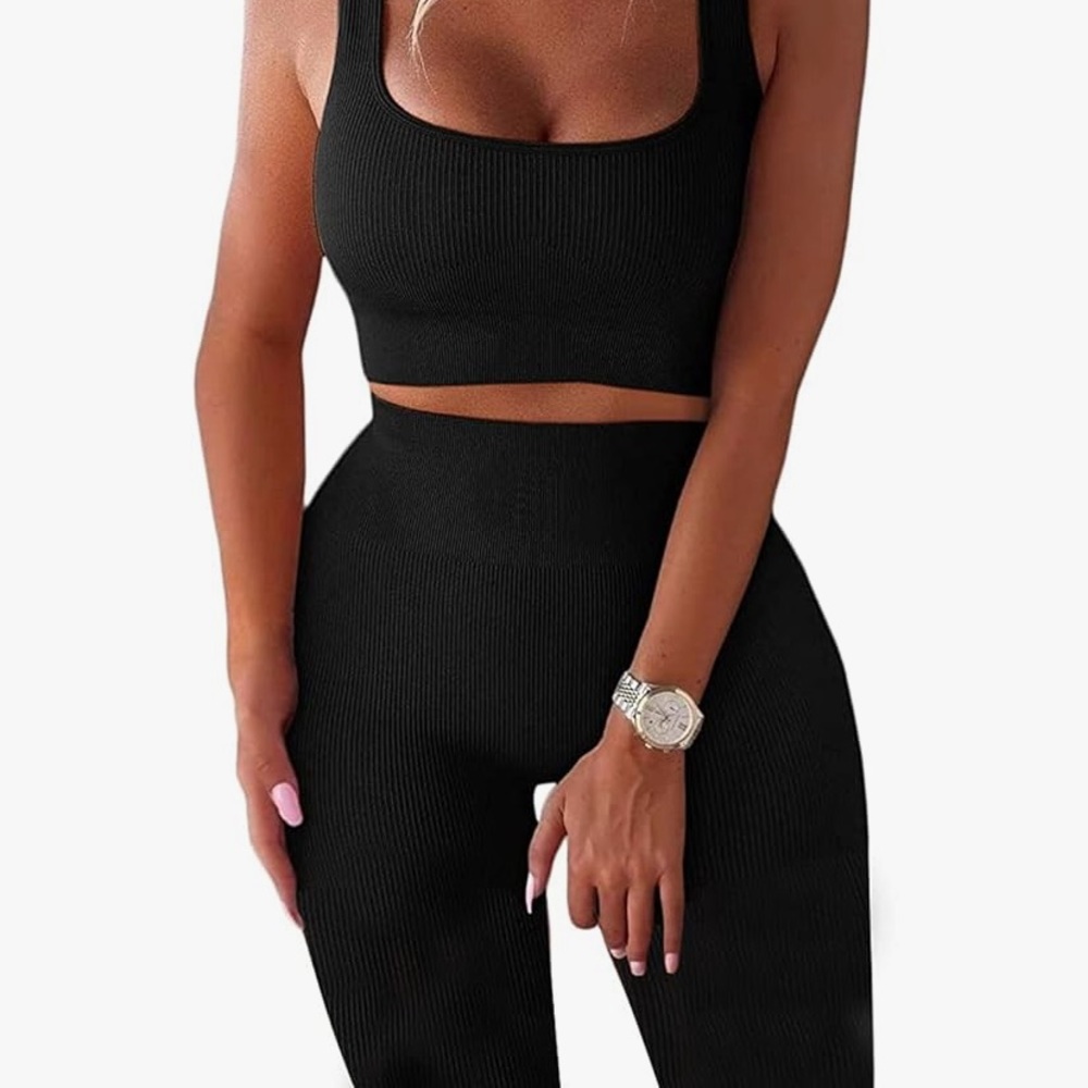 Black Workout Two-Piece Set Ribbed - image 1